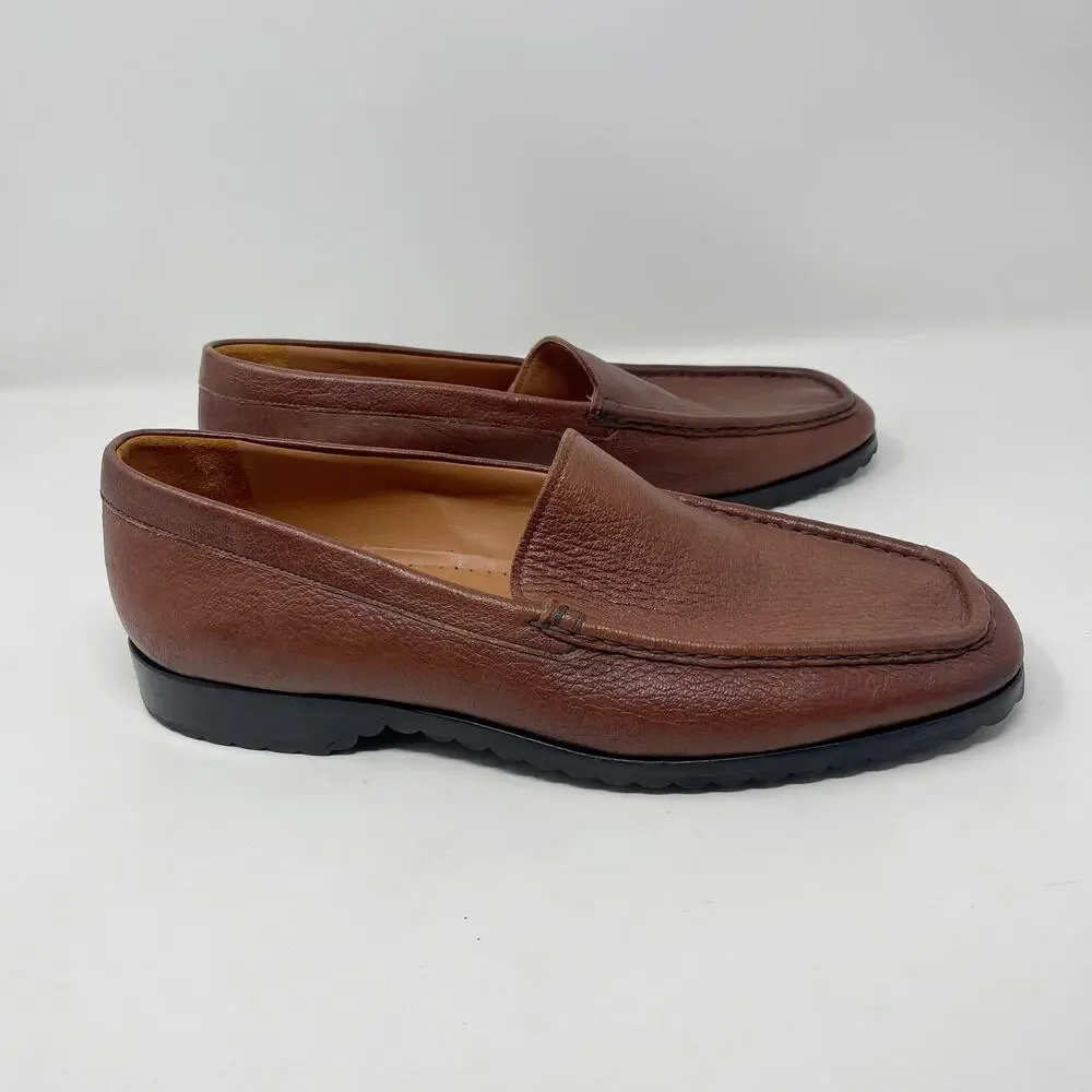 Faconnable Mens Size 12 Tan Brown Leather Square Toe Loafers Slip On Driver Shoe